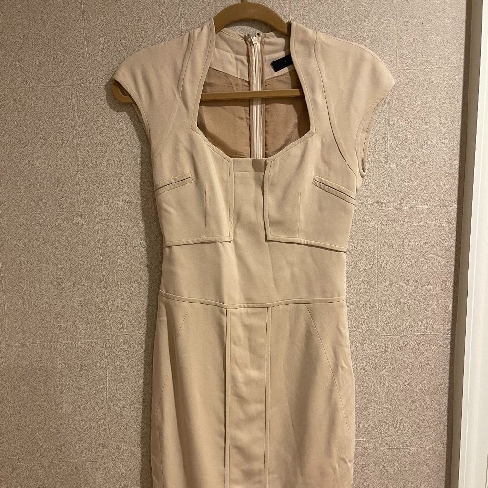 Elie Saab Beige Short Mini-Sleeve Dress Size 4